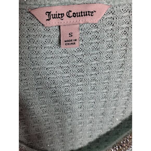 Juicy Couture Gray Rayon Blend Waffle Knit Jewel Trim V-Neck Sweater Size S - Picture 5 of 9